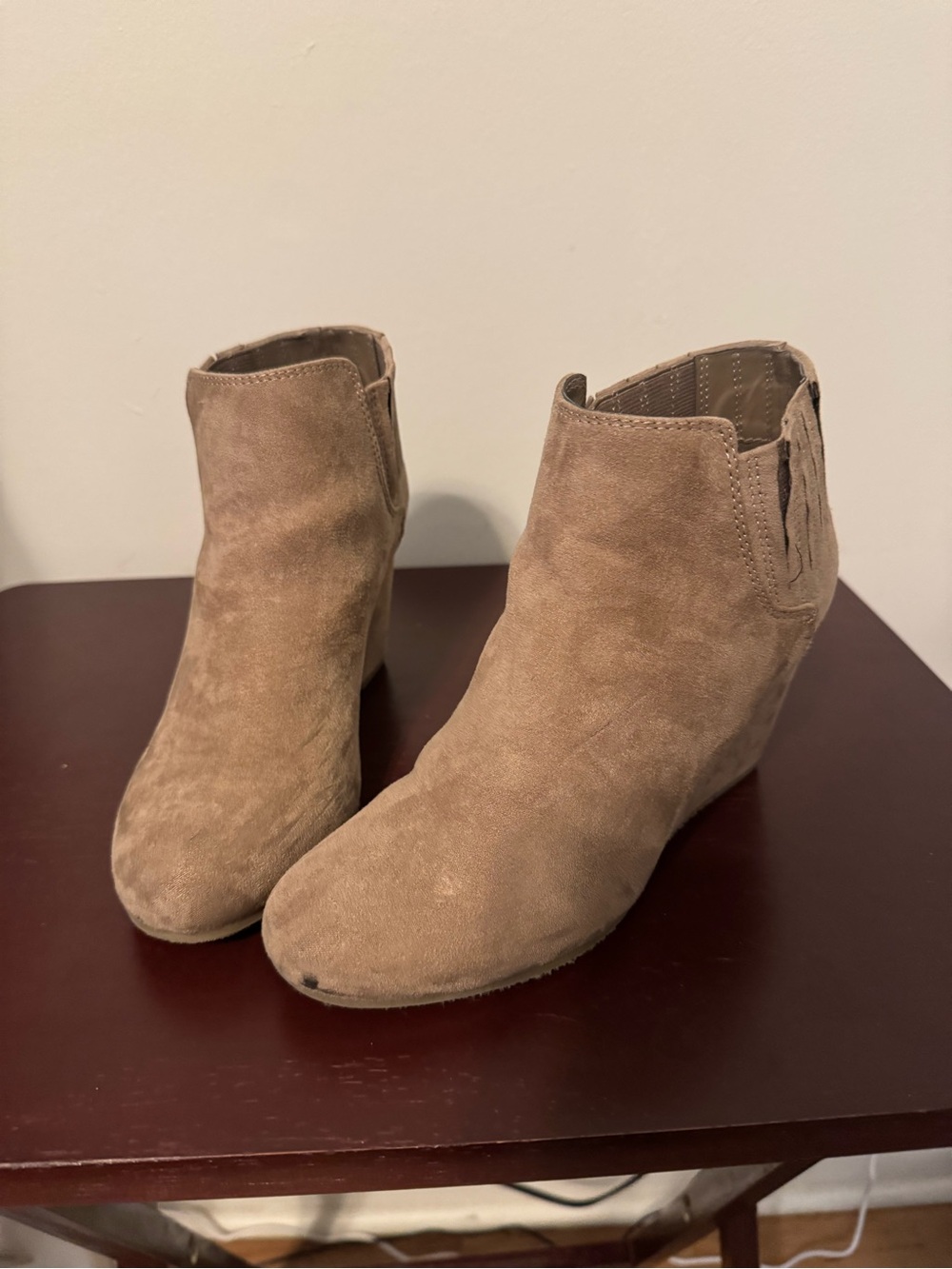 Target Taupe Suede Wedge Ankle Booties